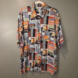 Vtg Weekend Traffic Men's XL Surf Graphic Print‎ Short Sleeve Button Up Shirt